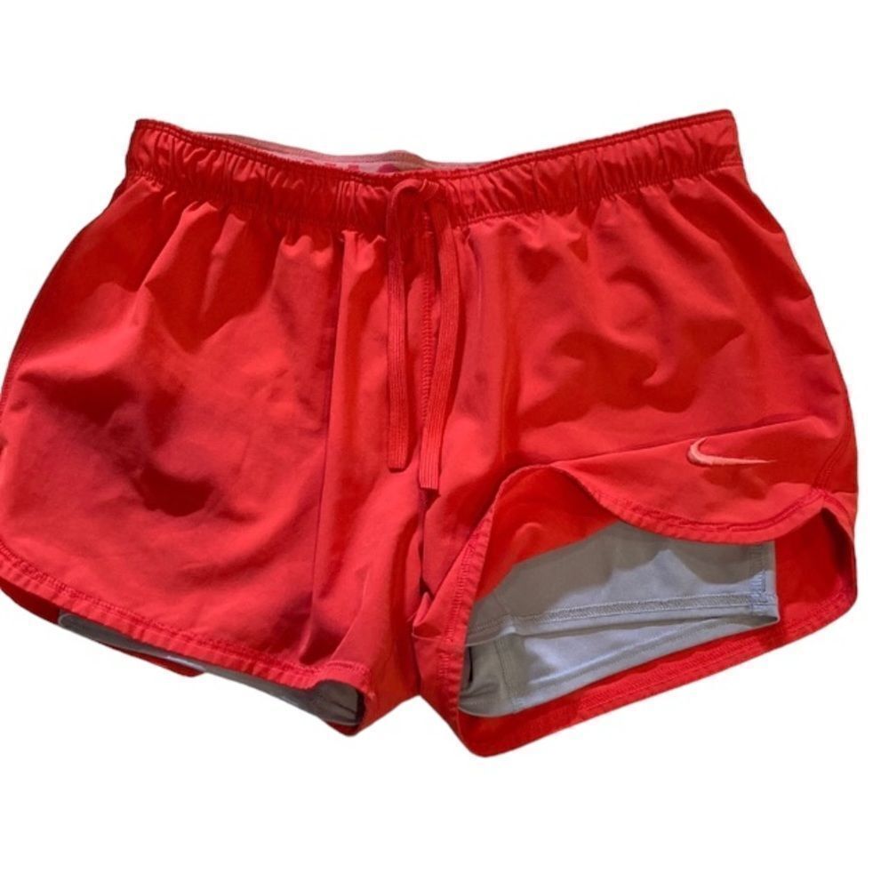 Nike bright orange red shorts with gray leggings shorts underneath size small